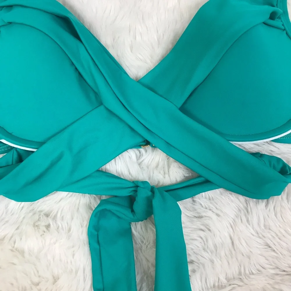 LA BLANCA Teal Island Goddess Wrap Underwire Bikini Top Emerald Green Size 8 New
